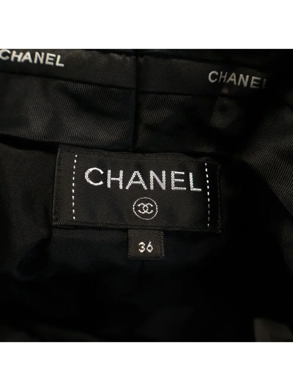 Chanel Tweed Wide Pants CC Logo Button Trousers Black